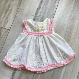 Little Bitty White Sleeveless Eyelet Dress with Accordion Pleat Trim & Flowers